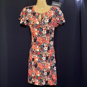 Gorgeous Coral and Blue Floral Print Dress Size 8